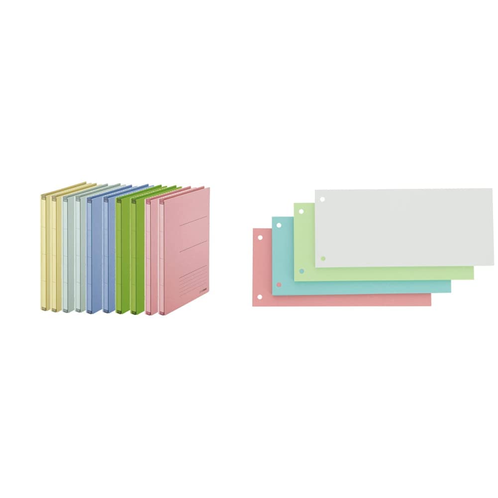 PLUS Japan Zero Max Platzsparordner sortiert, 10er Pack (1 x 10 Ordner), 4 Farben, gut organiziert im Büro