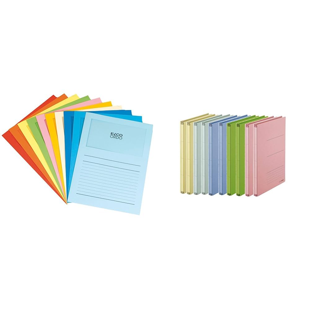 Elco 29488 Ordo Classico Platzsparordner mit Sichtfenster + Zero Max farbig sortiert, 10er Pack (1 x 10 Ordner)